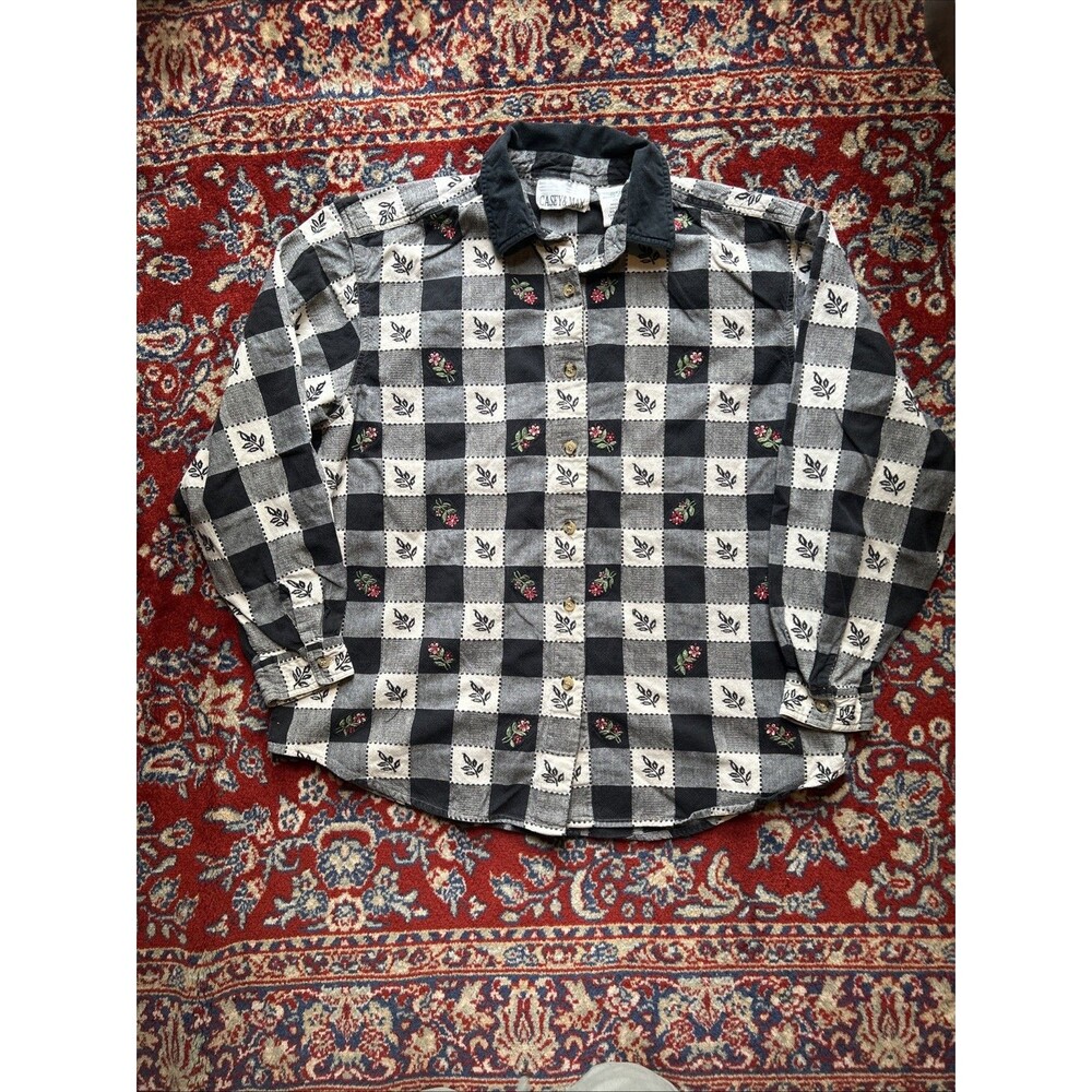 Vintage Y2K Casey & Max Cottagecore Embroidered Checkered Shirt Size XL